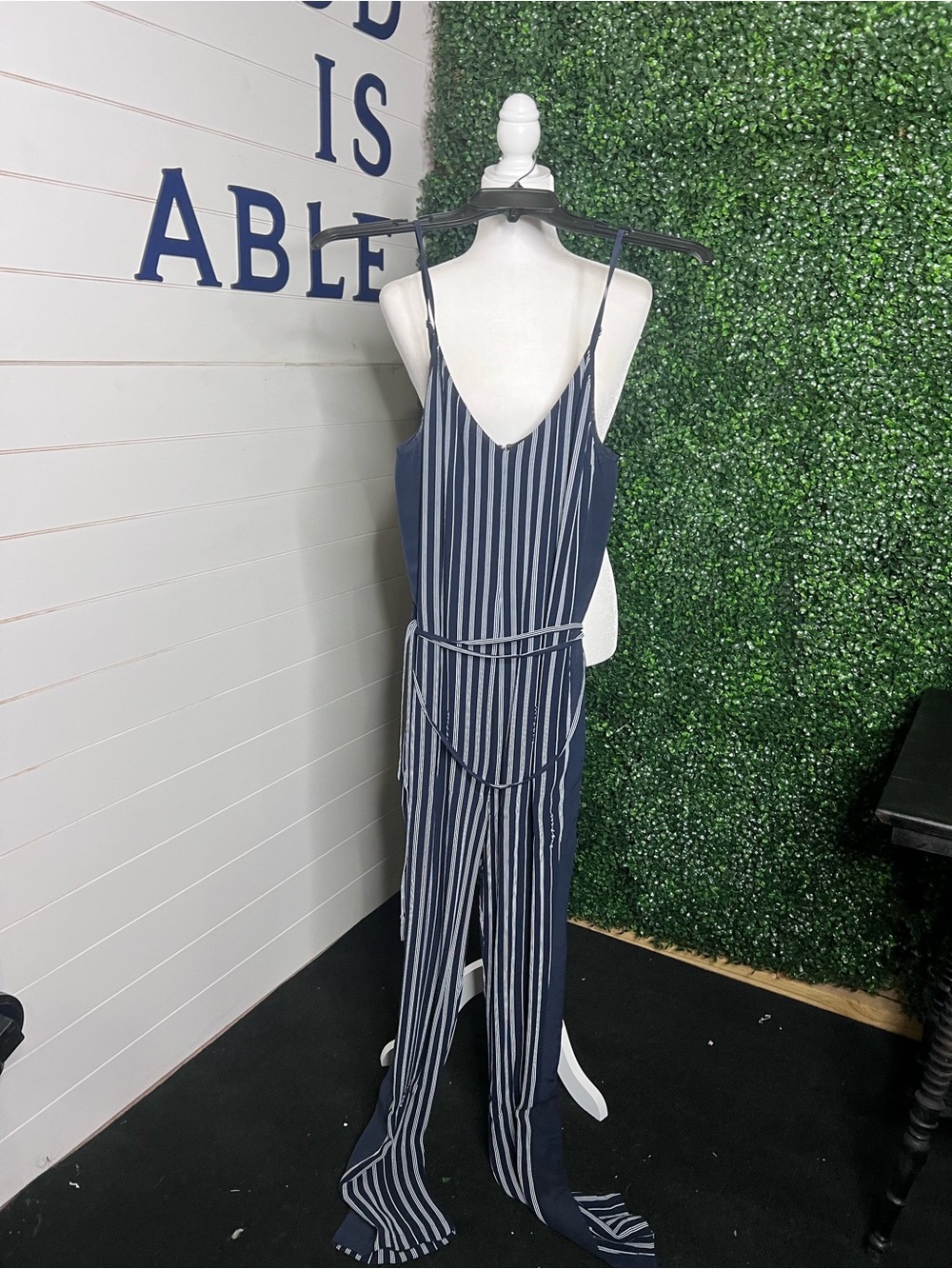 rag & bone Navy and White Vertical-Stripe Spaghetti-Strap Jumpsuit